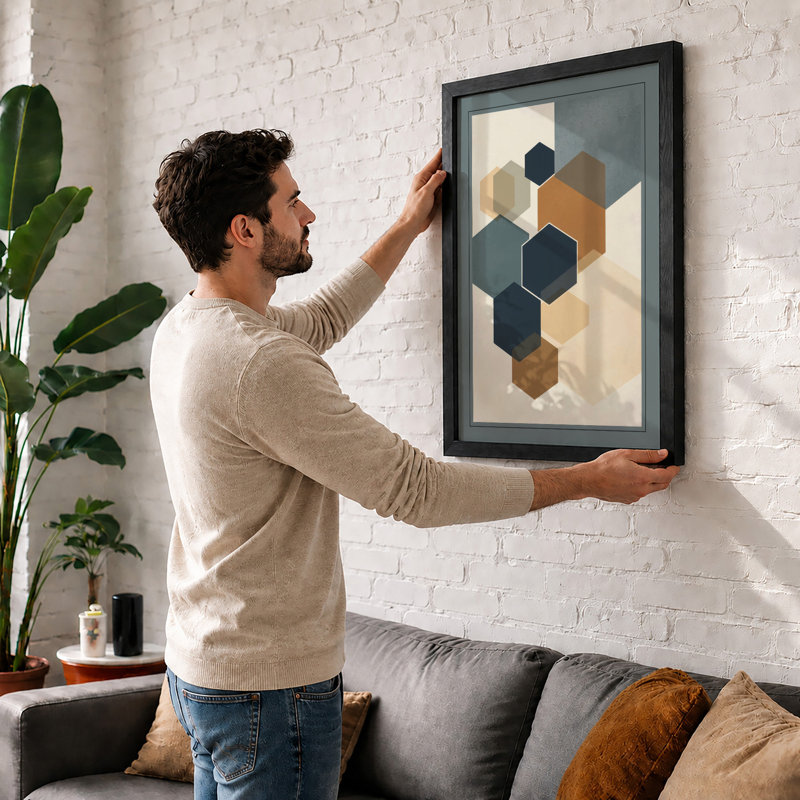 Hexagonal Structure Geometric - Framed Print, Walnut, A3 - 42.0 x 29.7 cm