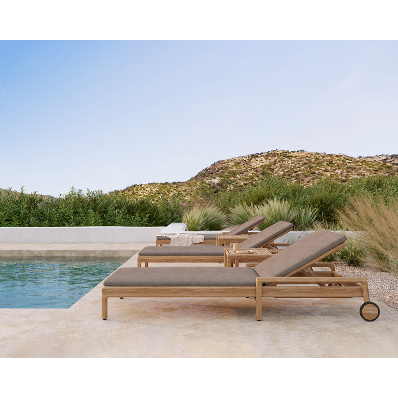 Jack Outdoor Teak Chaise Lounge, Teak Frame/Mocha Cushion