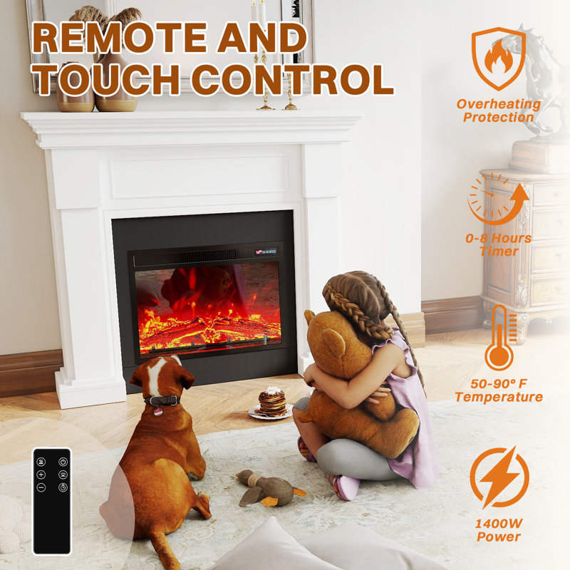 Electric Fireplace With Mantel, 1400W Faux Fireplace, Highly Realistic 3d Flame, Adjustable Temp, With Timer
