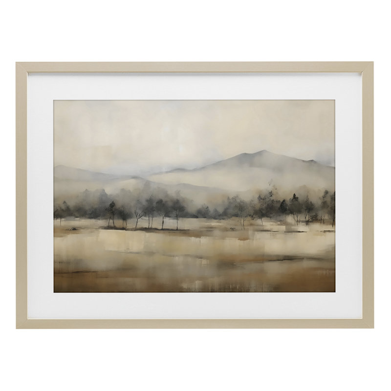 «Distant Tree Covered Mountain», reproduction encadrée sous verre, design by Creative Studio, Cadre de récolte en pin