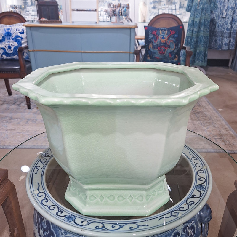 Bassin en céramique fabriqué à la main, H 10,5 po x l 13 po x P 11 po, Vert