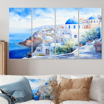 Blue And White Santorini Village II - Greece 4 Piece Wall Art Set