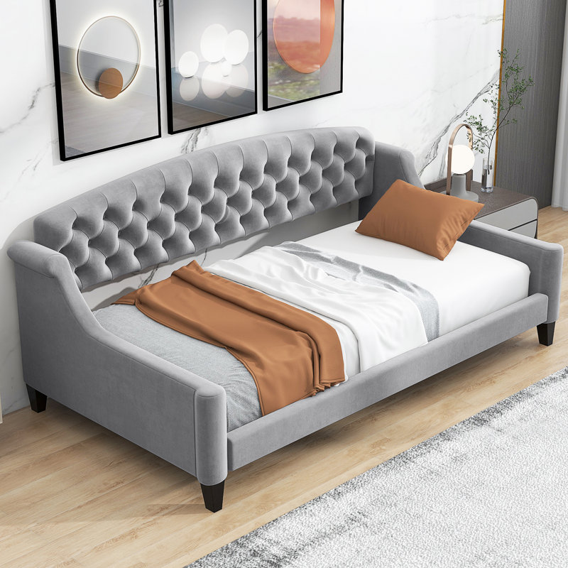 Modern Luxury Tufted Button Daybed, Gray, Twin