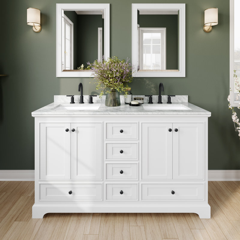 Ensemble de meuble-lavabo double 60 "avec miroir Deborah, Blanc, Noir mat