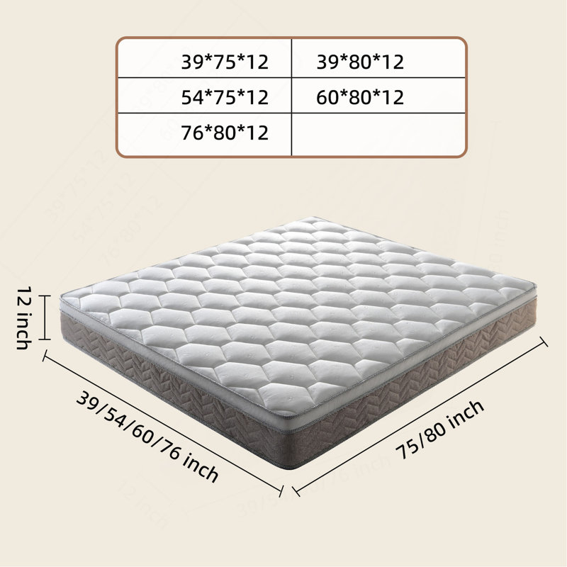 Matelas pour lit simple TG, mousse viscoélastique imprégnée de gel de 12 pouces et matelas hybride à ressorts ensachés dans une boîte pour soulager la pression, certifié CertiPUR-US