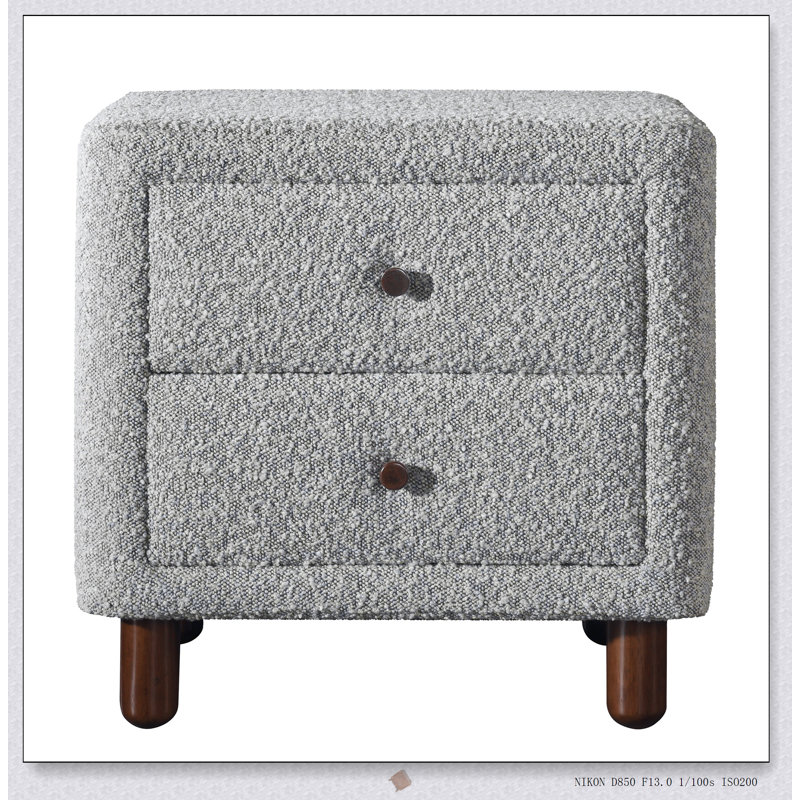 Table de chevet rembourrée 2 tiroirs Boucle avec courbes douces et amplement de rangement pour les chambres modernes