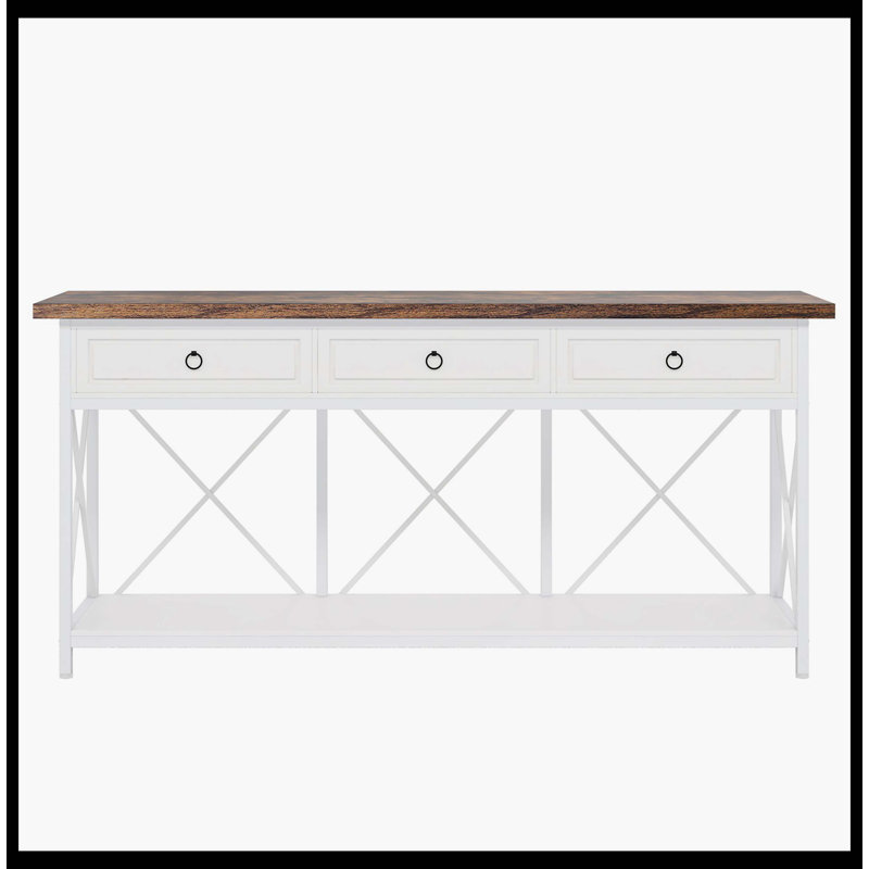 Console à 3 tiroirs, table de vestibule 70,8 po avec tablette de rangement, Blanc