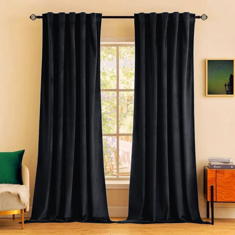 Rumson Crushed Velvet Eyelet Sheer Curtains Pair, 168cm x 228cm, Black