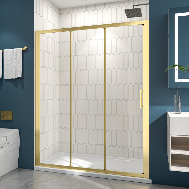 Très grande porte de douche rectangulaire pliante à cadre 56 x 60 po x H 70 po avec porte de douche rectangulaire en verre trempé transparent de 1/4 po