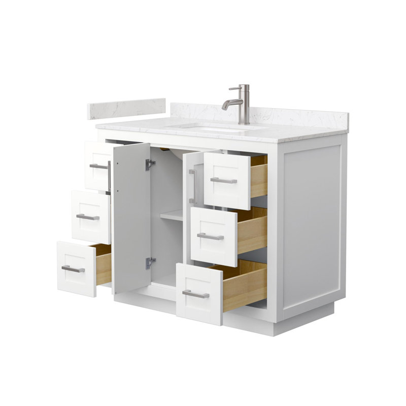 Miranda 42" Freestanding Single Bathroom Vanity with Cultured Marble Top, White, Carrara Cultured Marble, Brushed Nickel