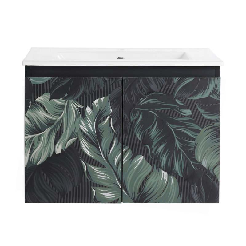 Meuble-lavabo mural 24 po avec lavabo en céramique et porte d'armoire à fermeture en douceur, ensemble KD