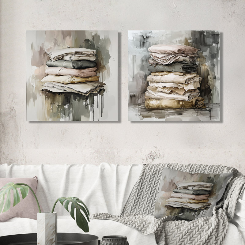 «Gray Minimalist Folds Laundry I», art mural - ensemble d'art mural moderne 2 pièces, Toile tendue, Ne s’applique pas