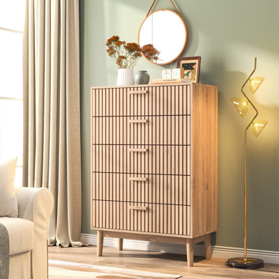 Elegant 5-Drawer Wooden Chest Of Drawers With Metal Slides – Stylish Storage Cabinet For Bedroom And Living Room Decor