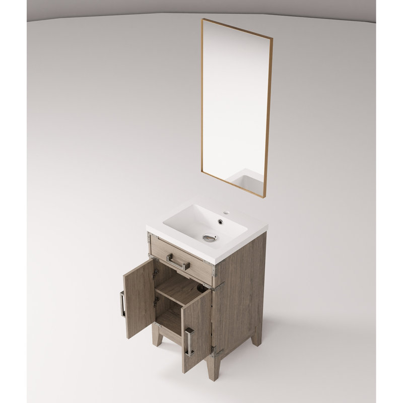 18,16 po D Meuble-lavabo en chêne gris avec comptoirs en acrylique et miroir