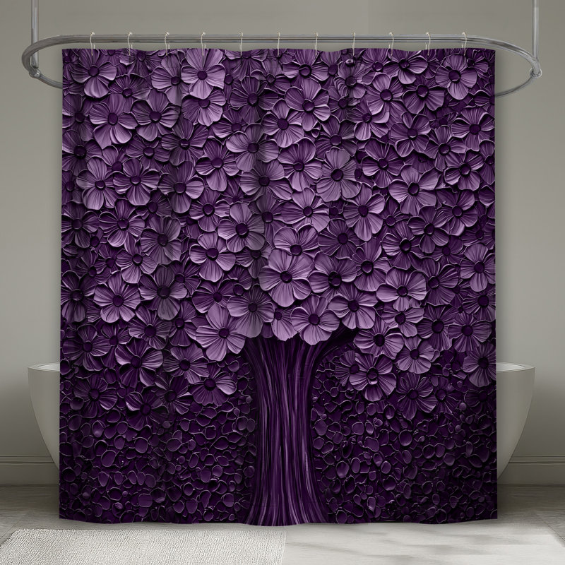 Rideaux de douche mauve à motif floral extra long, L 70 po x H 72 po