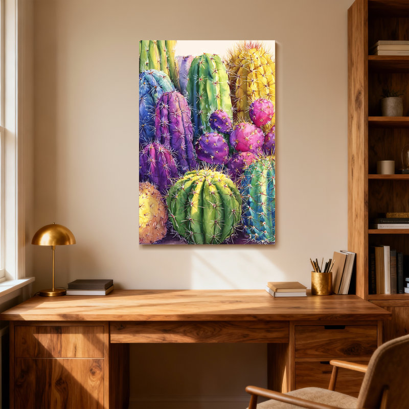 Plantes et fleurs, impression de motif de cactus coloré, H 12 po x l 18 po