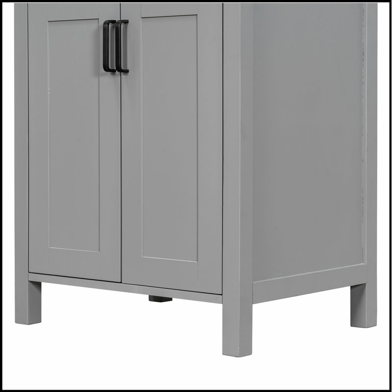 Meuble-lavabo moderne de 48 pouces avec lavabo en céramique, portes à fermeture en douceur, tiroir rabattable et tablettes de porte à double couche pour un rangement élégant
