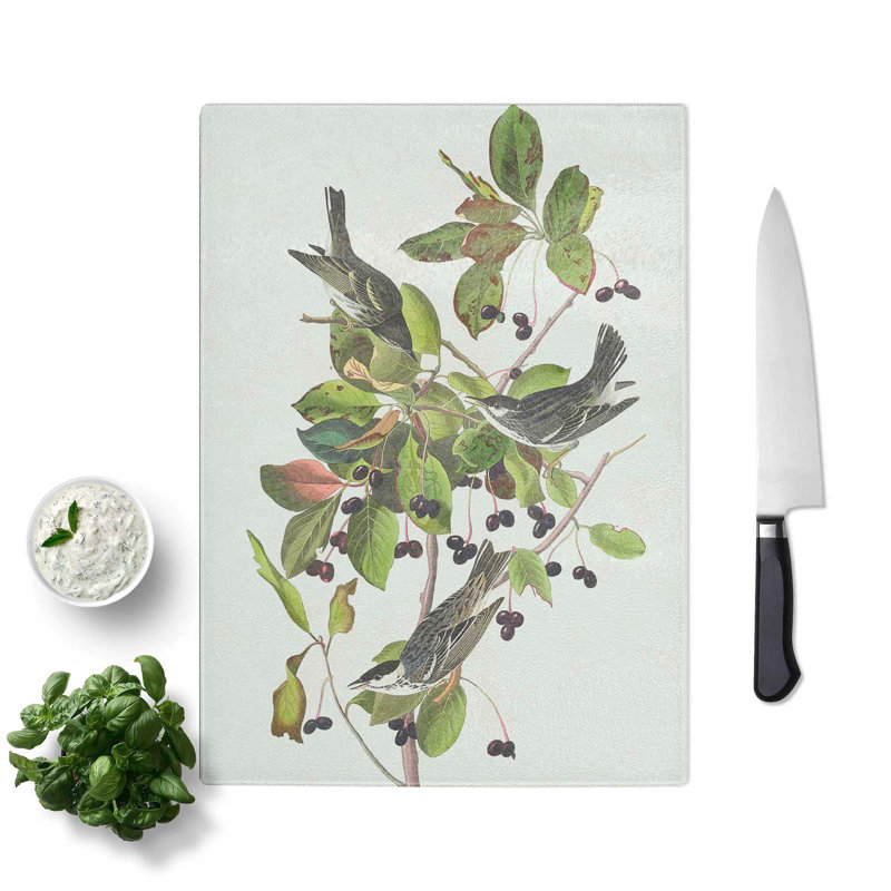 Tempered Glass Poll Warbler Birds Chopping Board, 28.5 cm W x 39 cm L