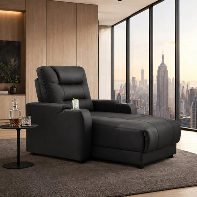 Fauteuil inclinable électrique surdimensionné avec charge sans fil et porte-gobelet, sièges de cinéma maison en similicuir (noir, ensemble de 1)