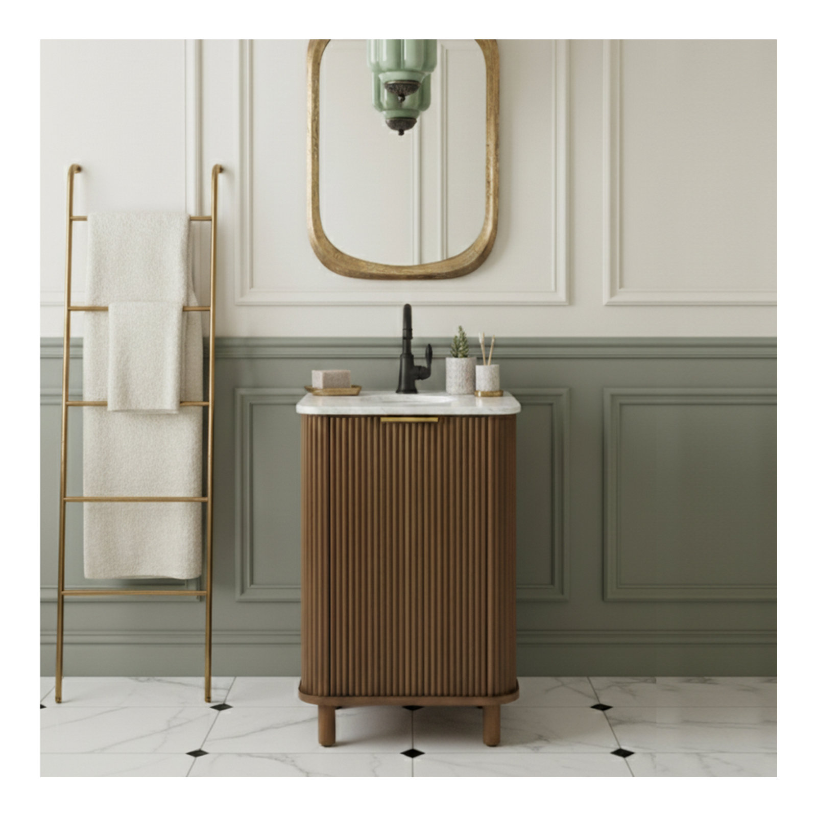 Nova 24" Marble Top Single Bathroom Vanity, Brown Reeded