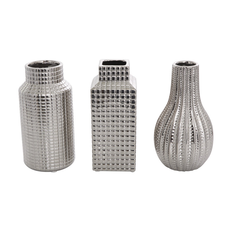 Ummuhan Ceramic Table Vase, 7.60"H x 3.10"W x 3.10"D, Silver
