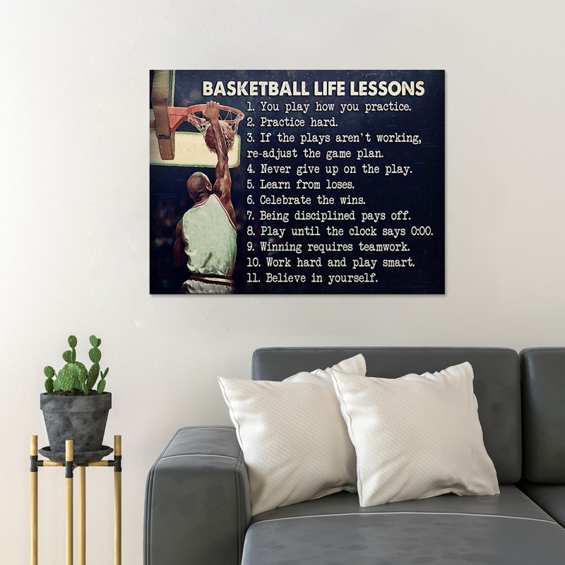 Homme jouant au basketball - Basketball Life Lessons - 1 pièce, reproduction d'art graphique sur toile tendue