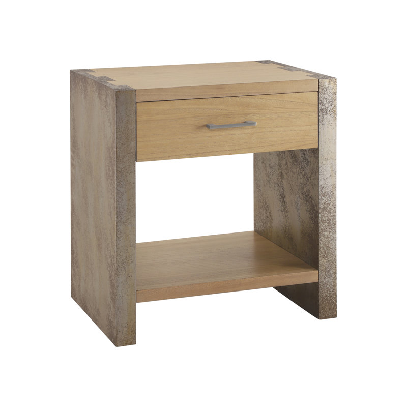 Table de chevet en bois, table de chevet de couleur naturelle et grise, Gray,Natural,Rust