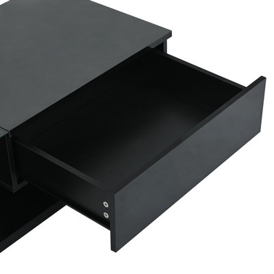 Coffee Table With Tempered Glass, Wooden Cocktail Table With High-Gloss UV Surface, 2-Tier Rectangle Center Table