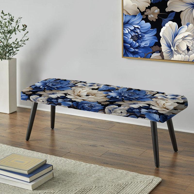 Banc bleu rembourré à motif floral de style Renaissance florale bleue I