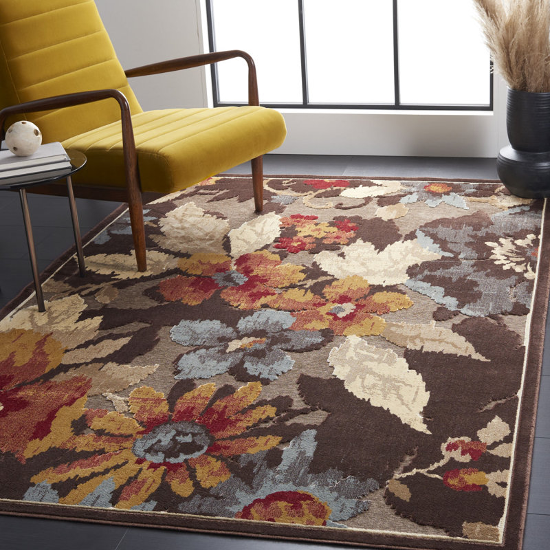 Tapis floral brun foncé Gordon, Rectangle 8 pi x 11 pi 2 po