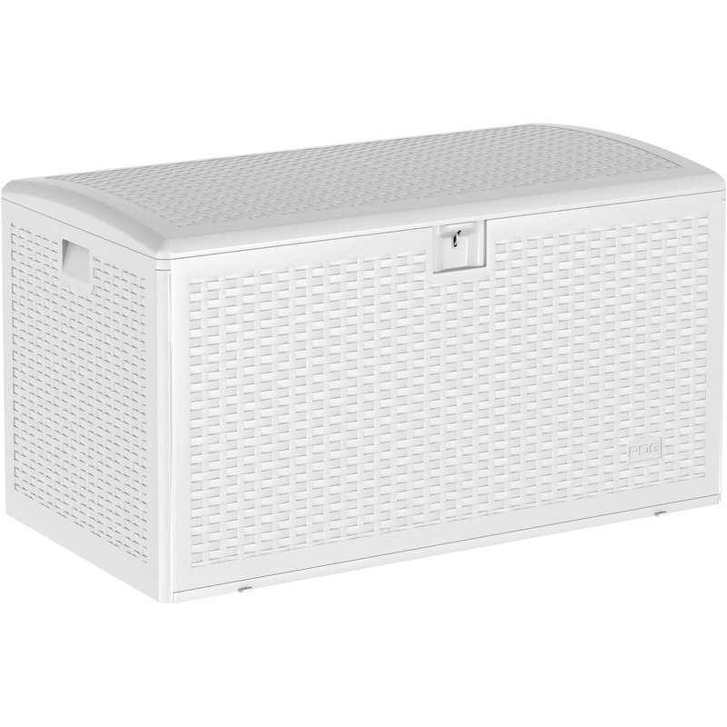 99 Gallon Waterproof Resin Deck Box, Lockable Outdoor Storage Container for Patio & Pool, White