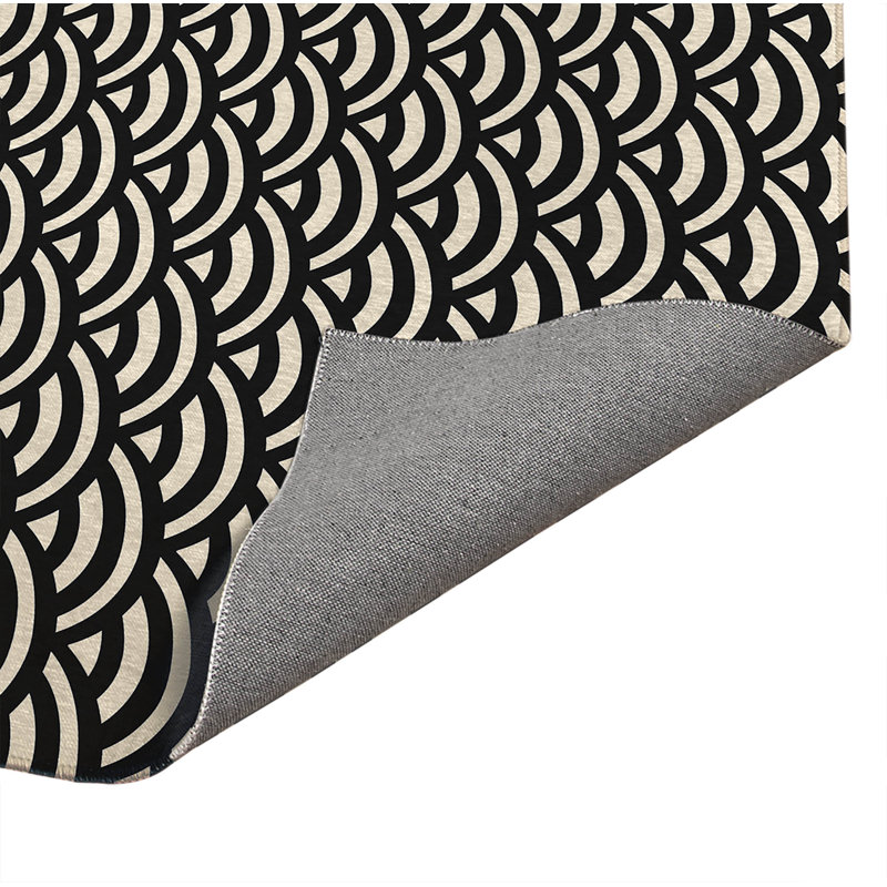 Tapis d'entrée intérieur ultra mince, léger et antidérapant Seigaiha Wave, Gris anthracite minuit, 48" W x 72" L