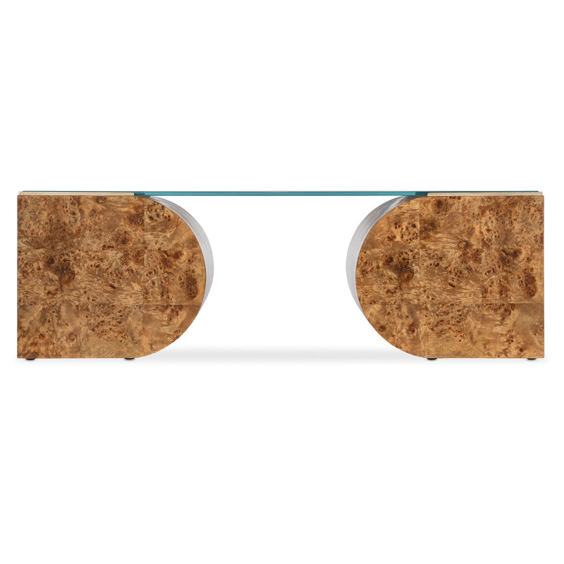 Transitional Brown and Gold Wood Metal Rectangular Coffee Table
