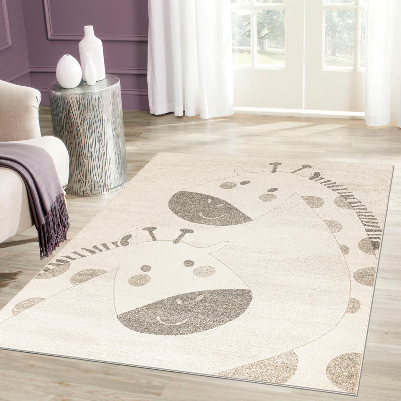  Tapis de dessin animé 3 pi x 5 pi | Petit tapis pour enfants | Beige brun, Carré 4 pi