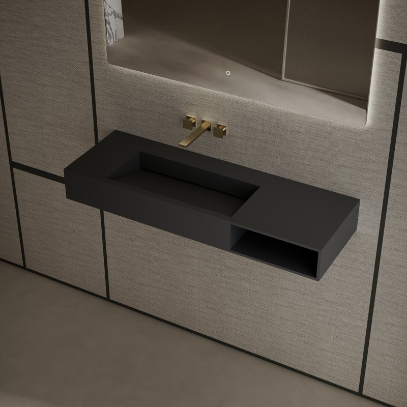 Lavabo de salle de bain mural à surface solide 47 "x 16" noir mat Monblari, Noir mat