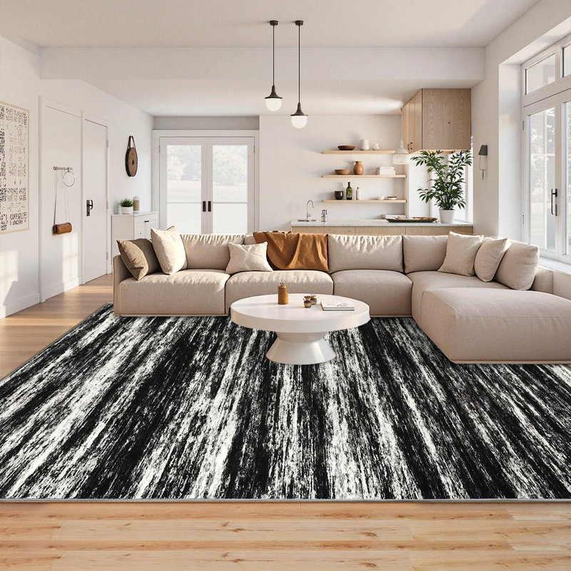 Abstract Machine Washable Area Rug 5x7 Ultra-Soft Contemporary Throw Rug Foldable Thin Accent Carpet Non Slip Indoor Floor Cover