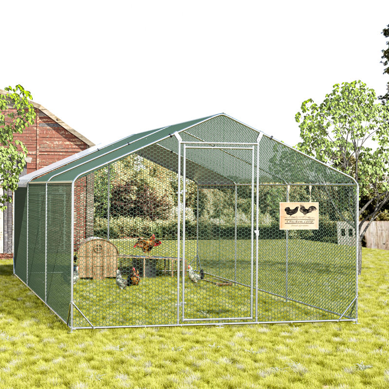 Large Metal Chicken Coop Upgrade Tri-Supporting Wire Mesh Chicken Run(10' W x 19.5' L x 6.5' H)