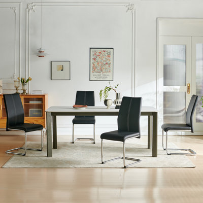 Set Of 4 Pu Leather Dining Chairs With Electroplated Bow-Shaped Legs