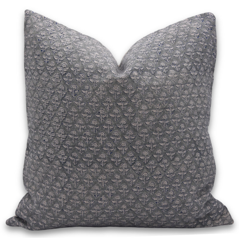 «Coussin décoratif à motif floral bohème imprimé à la main Gul Mohar - 18 po x 18 po, Carré, 18 po x 18 po