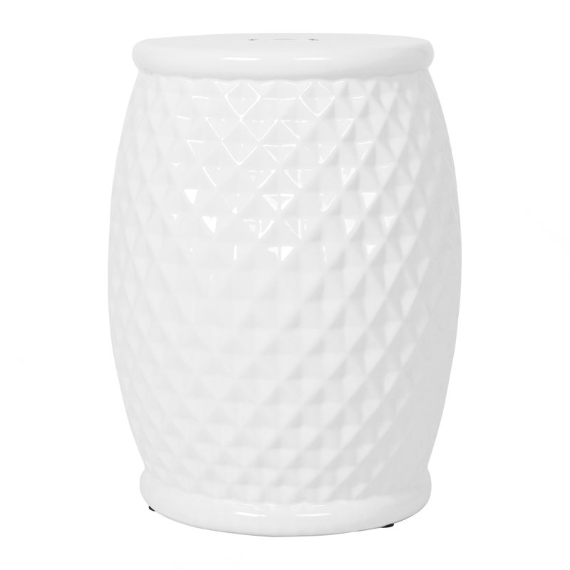 11" X 17.25" Glazed Ceramic Drum Stool Indoor/Outdoor Side Table Accent Garden Stool