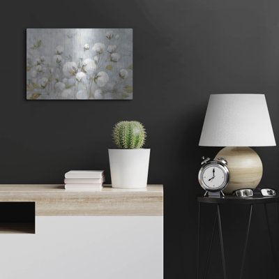 Art mural en métal luxueux «Cotton Field Blue Grey» par Julia Purinton
