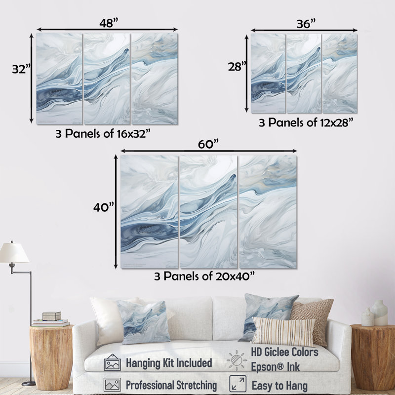 Ensemble de salon Cionna - Glacier Wall Art, Toile tendue, H 40 po x l 60 po x P 1 po