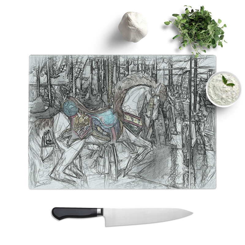 Tempered Glass Carousel Horse Chopping Board, 20 cm x 28.5 cm