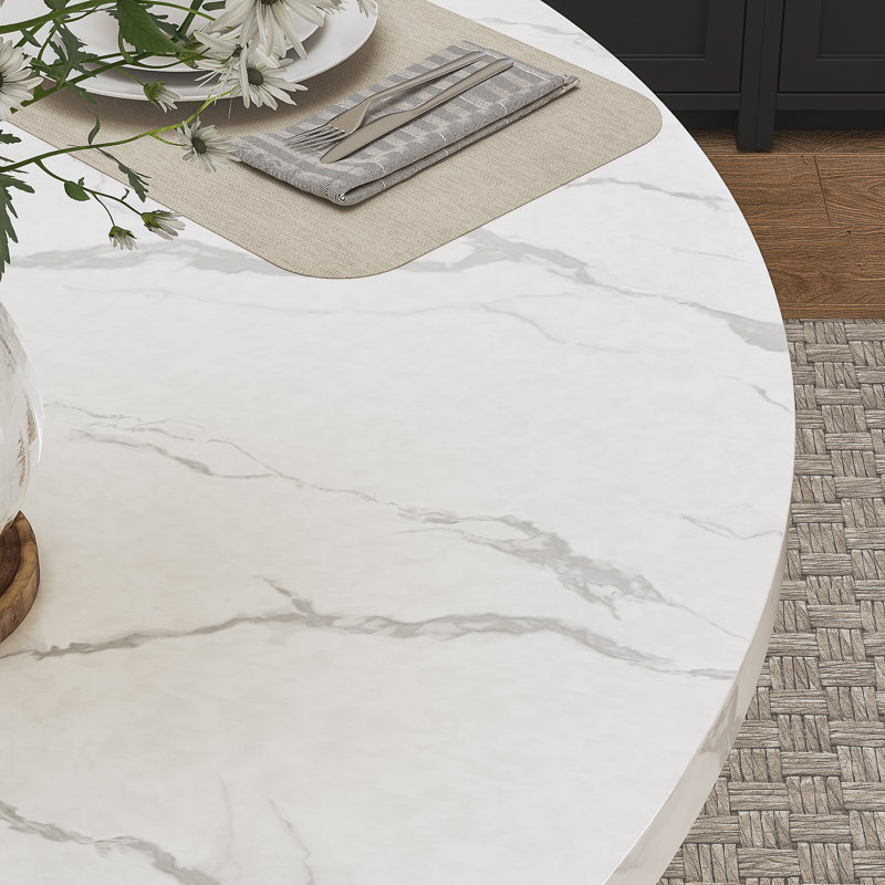 Kasandra 36” Round Dining Table for 4 People, White Faux Marble Kitchen Table with Metal Base, Space Saving Circle Dinner Table, Small Space Wood Kitchen & Dining Room Tables for Breakfast Nook, Apartment, Dining Room, Living Room