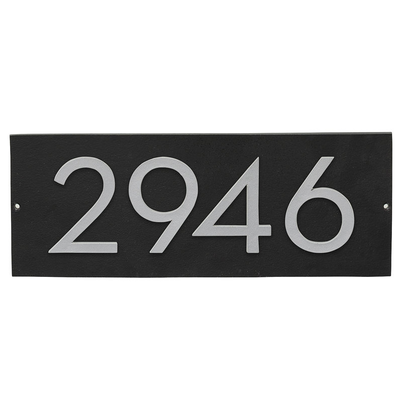 Plaque d’adresse murale flottante linéaire, Noir, Argent