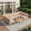 Ensemble de mobilier modulaire de patio 7 pièces, ensemble de conversation d'extérieur avec cadre en aluminium avec coussins de 6 po d'épaisseur et table basse, canapé modulaire en U toutes saisons pour bord de piscine, terrasse et cour arrière, beige
