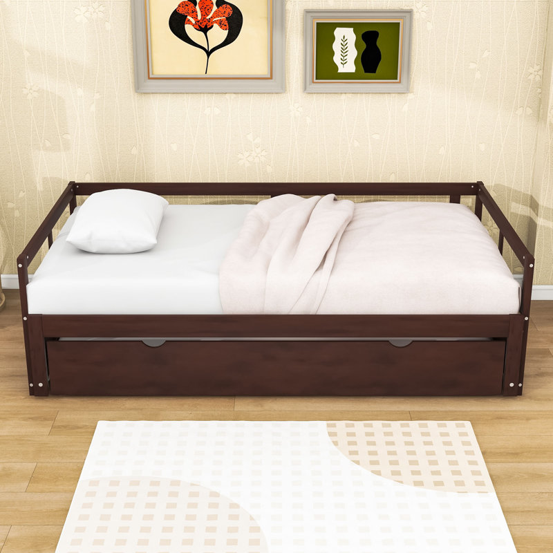 Twin-to-King Wood Daybed with Pull-Out Twin Trundle and Strong Frame, Espresso