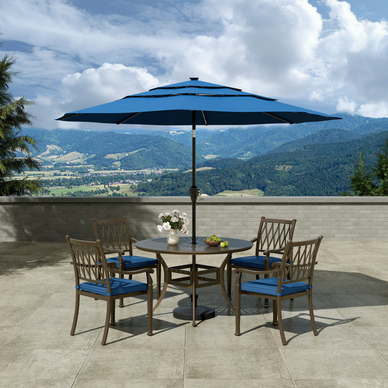 5 Piece Outdoor Patio Dining Set, Blue