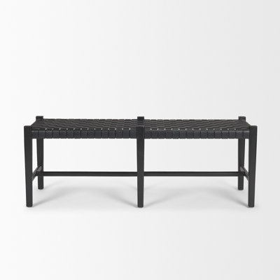 Ursulina Solid Wood Woven Leather Bench