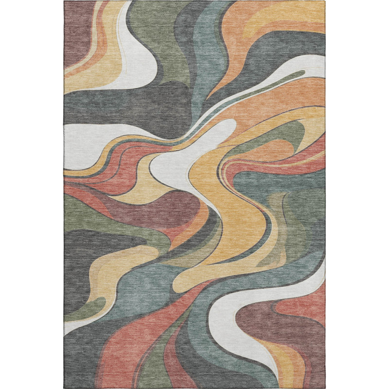 Premium Machine Washable Mayfield  swirls Rug, Gold, 5' x 7'6"